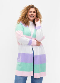 Lang cardigan med åpen front, Lavender Mel. Comb, Model