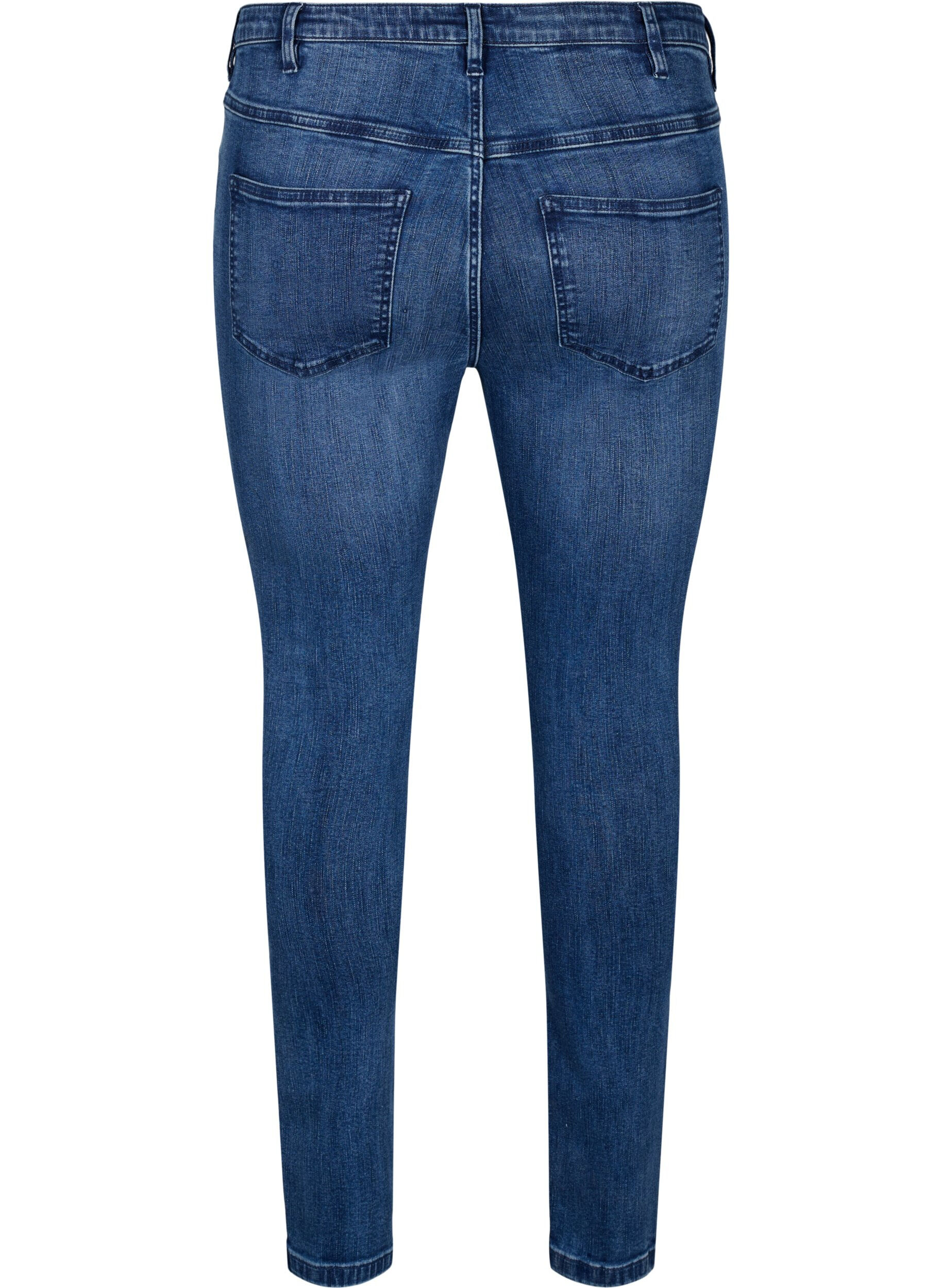 Zizzi Supersmale Amy jeans med slitasjedetaljer, Blue Denim, Packshot image number 1