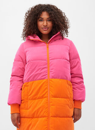 Lang vinterjakke med colorblock, Pink W/Orange, Model image number 2