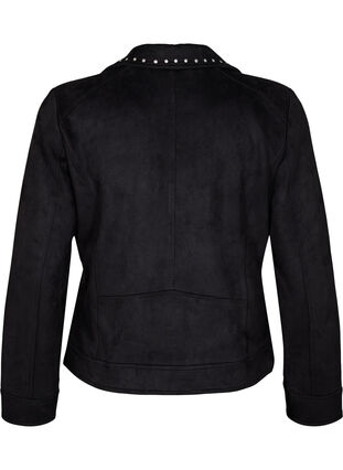 Zizzi Imitert semsket skinn bikerjakke med nagler, Black, Packshot image number 1