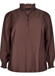 Bluse med volangkrage, Chocolate Martini
