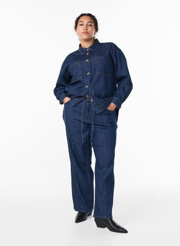 Zizzi Vide jeans med knytebelte og høy midje, Blå, Model image number 0