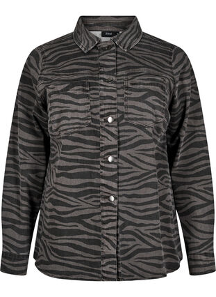 Zizzi Denim skjorte med zebramønster og knapper, Svart, Packshot image number 0