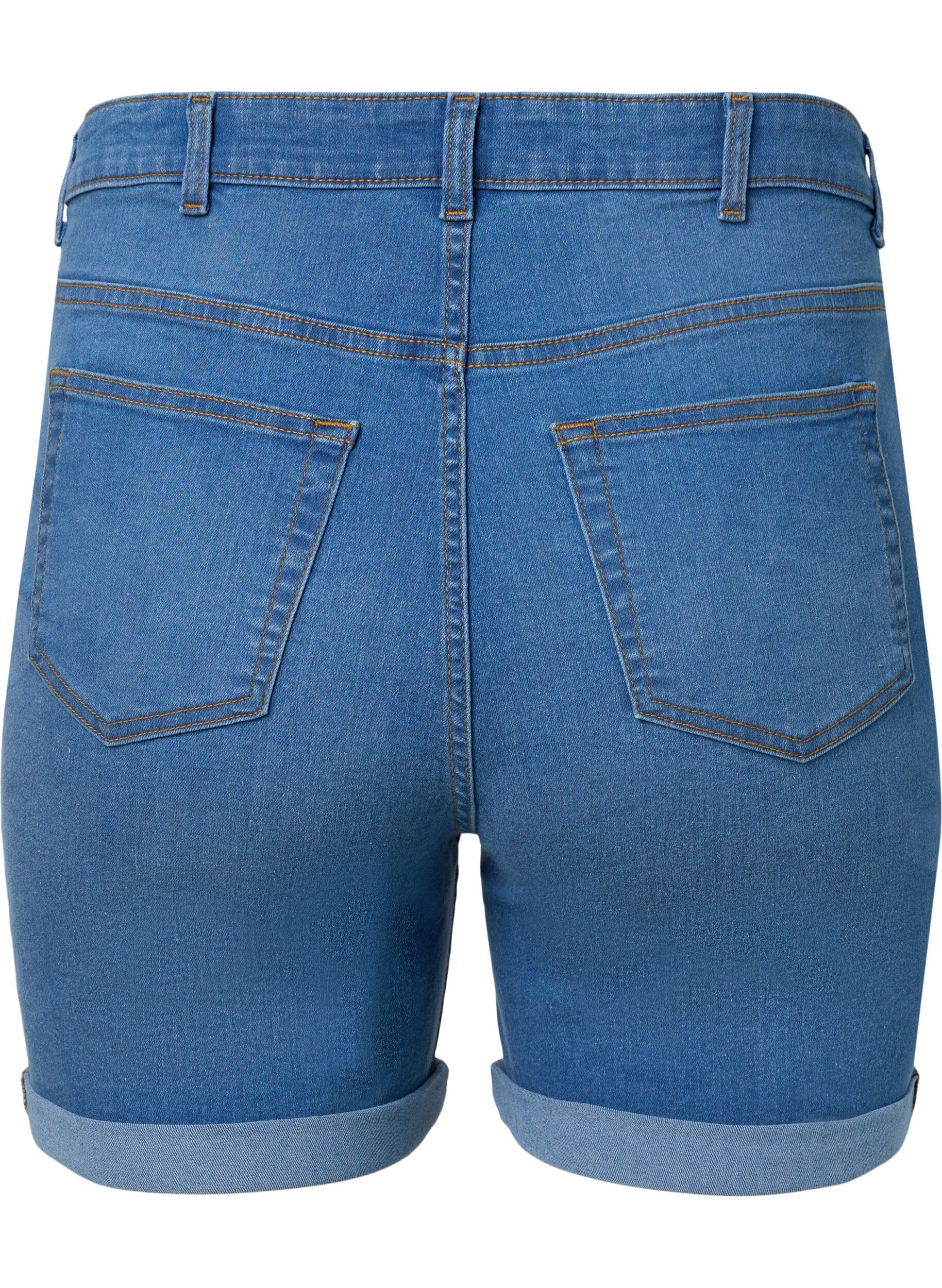 Zizzi Denimshorts med h&oslash;yt liv og slim fit, Medium Blue Denim, Packshot image number 1