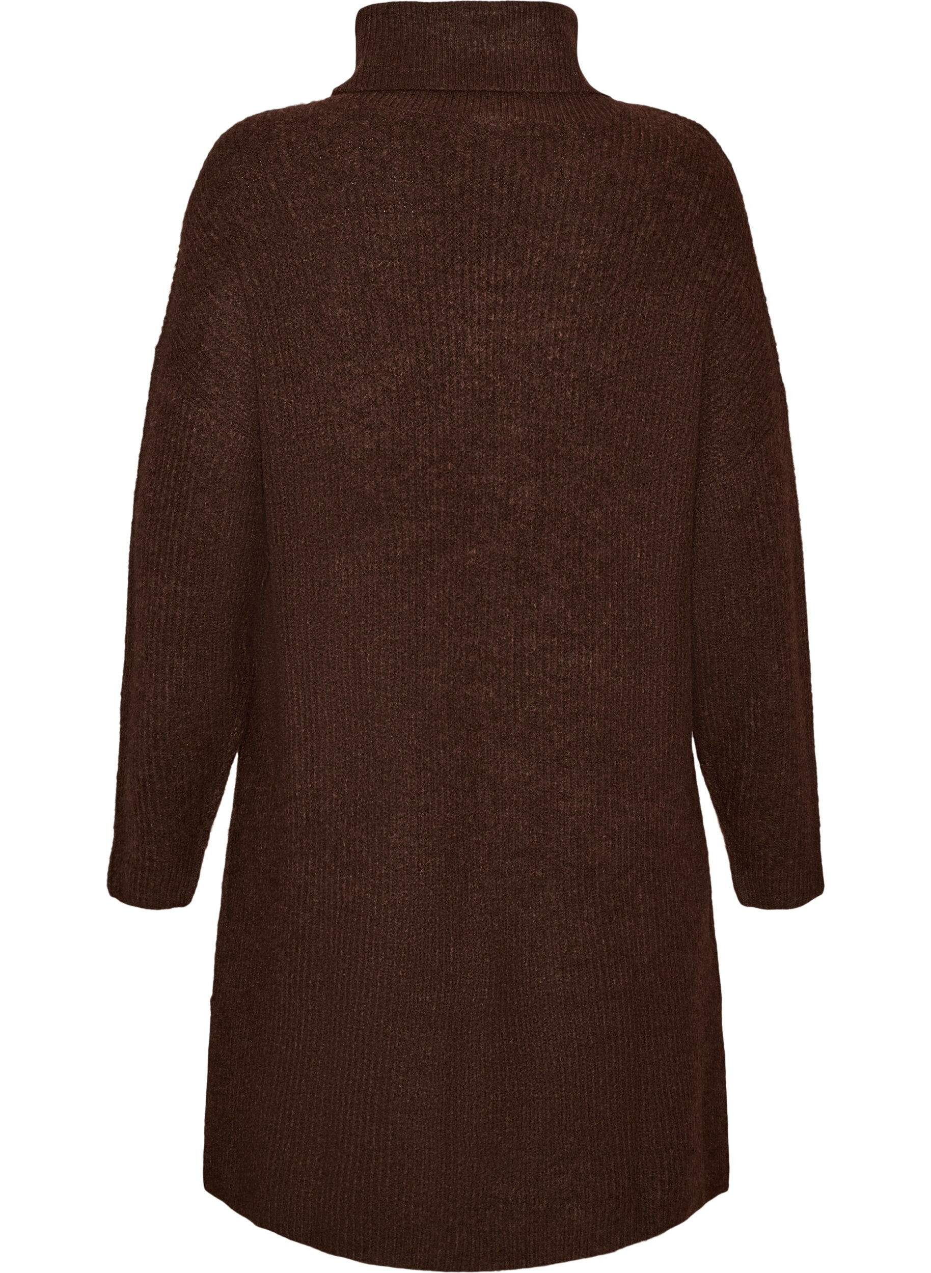 ZizziStrikket kjole med h&oslash;y hals, Brun, Packshot image number 1