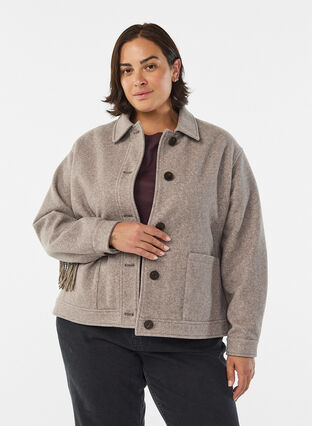 Zizzi Kort skjortejakke med frynser, Moon Rock Mel., Model image number 0