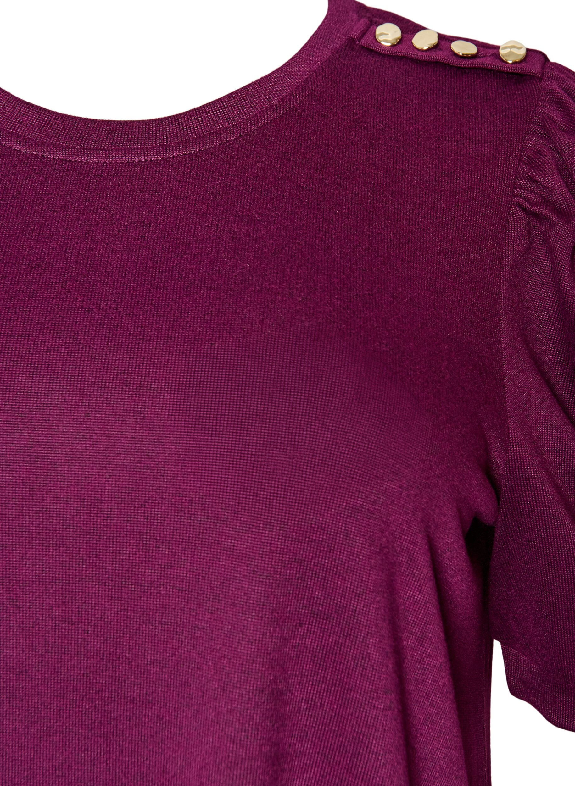 ZizziBluse med knappedetaljer og korte puffermer, M&oslash;rk Bordeaux, Packshot image number 2