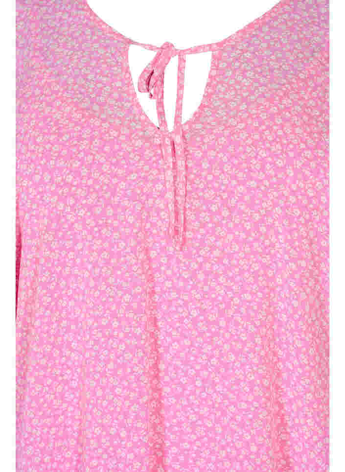 Mønstrete bluse med knyting og korte ermer, Pink Ditzy Flower, Packshot image number 2