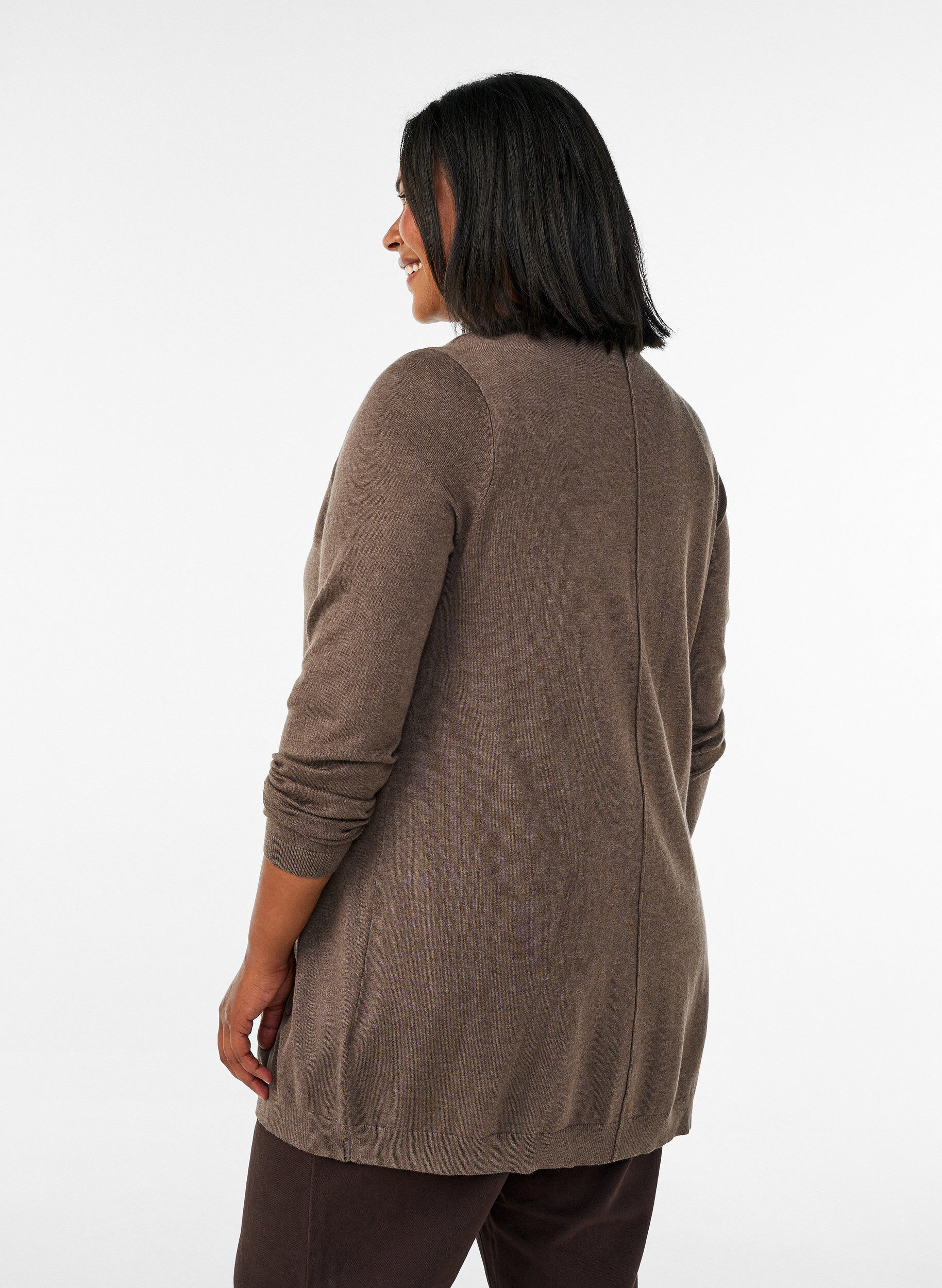 ZizziLang strikkecardigan i viskoseblanding, Brun, Model image number 2