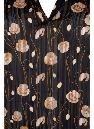 Mønstrete bluse med smock og V-hals, Black Flower, Packshot image number 2