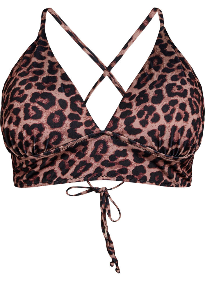 Leopard bikinitopp med knyting p&aring; ryggen, Brun, Packshot image number 0