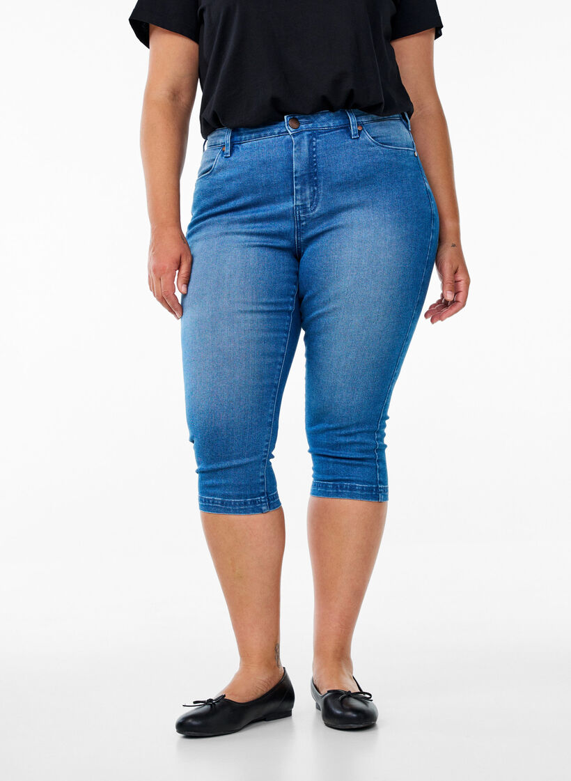 Amy capribukser med h&oslash;yt liv og super slim fit, Bl&aring;, Model image number 2