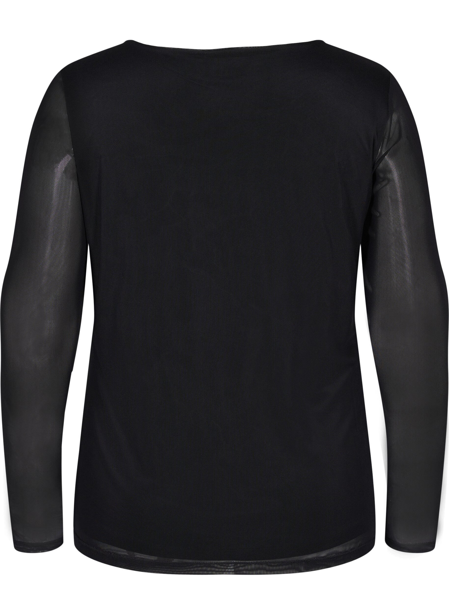 Zizzi Tettsittende bluse i mesh med V-hals, Black, Packshot image number 1
