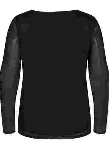 Tettsittende bluse i mesh med V-hals, Black, Packshot image number 1
