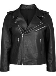Bikerjakke i skinn med lommer, Black