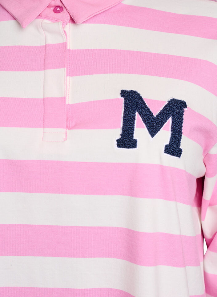 Stripete poloskjorte med frottédetaljer, Bubblegum w. White, Packshot image number 2