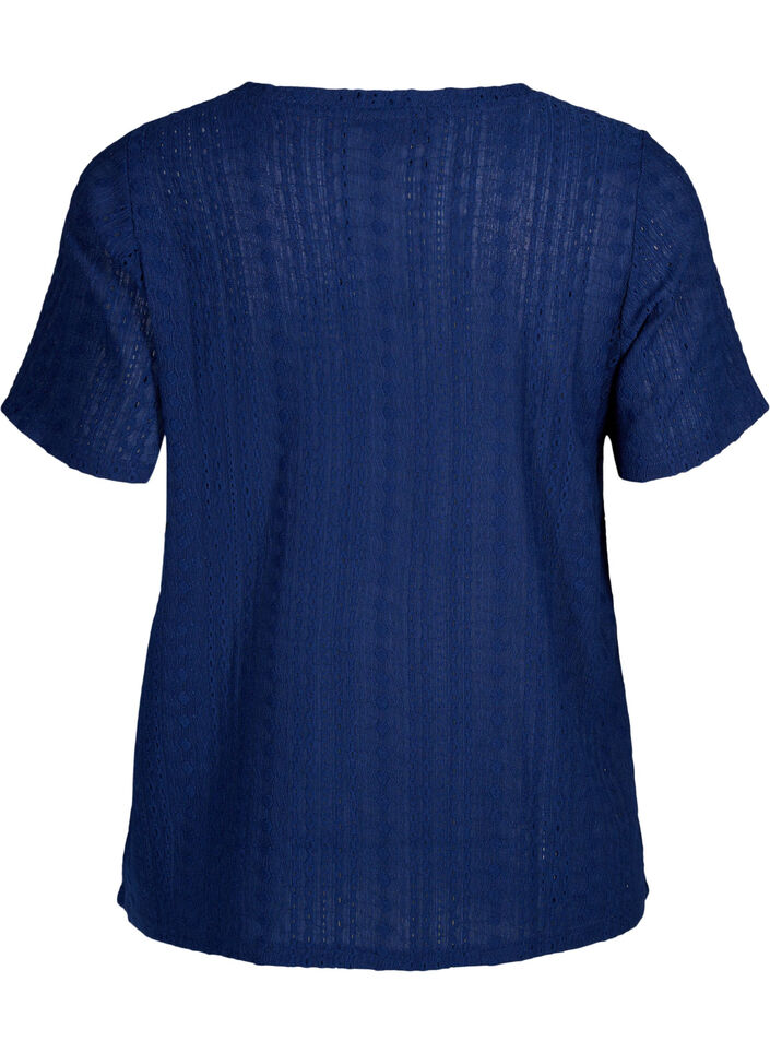 Kortermet bluse med teksturmønster, Medieval Blue, Packshot image number 1