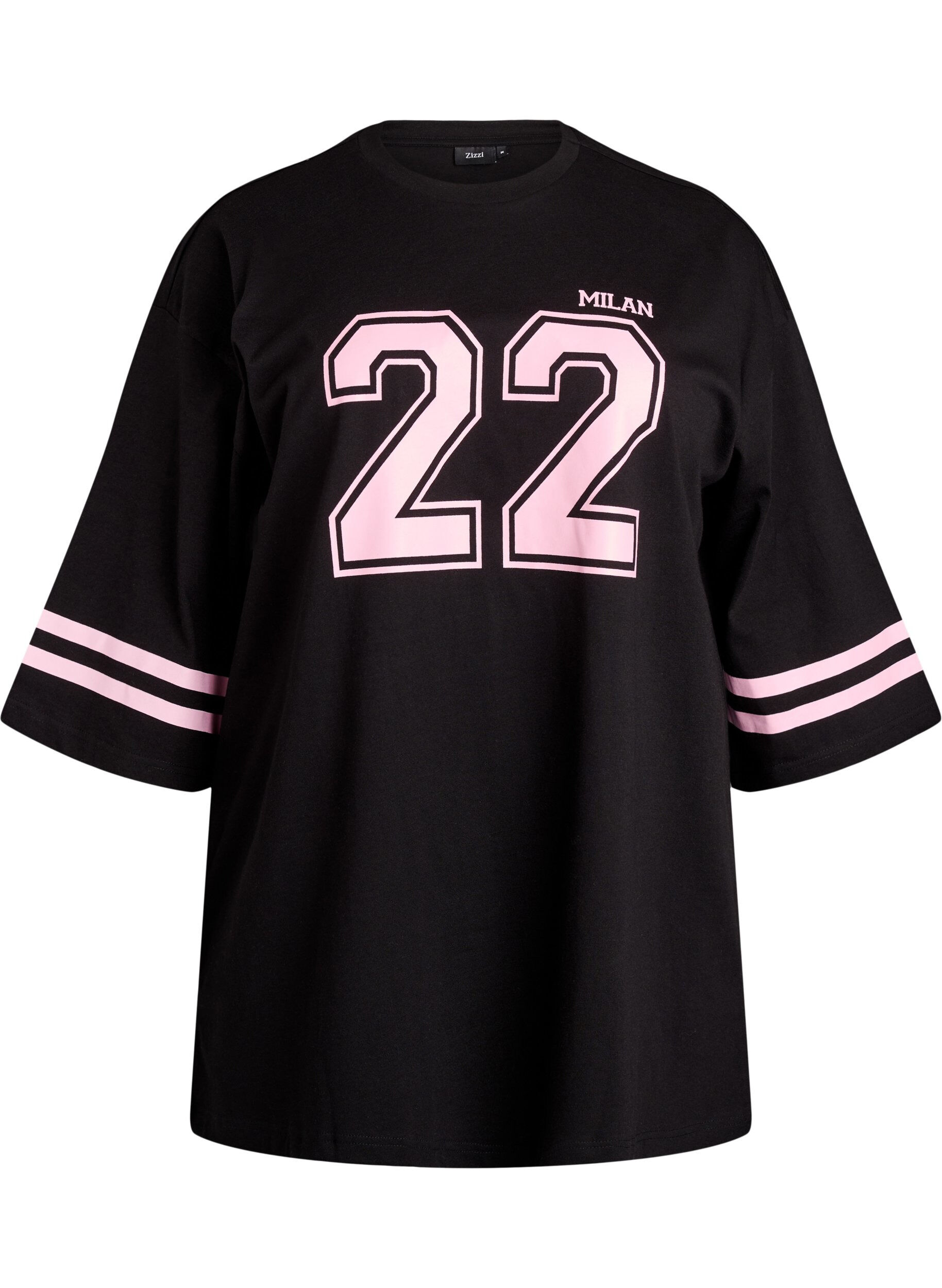 Oversized college T-skjorte med 3/4 ermer