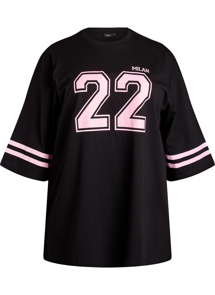 Oversized college T-skjorte med 3/4 ermer, Svart, Packshot image number 0