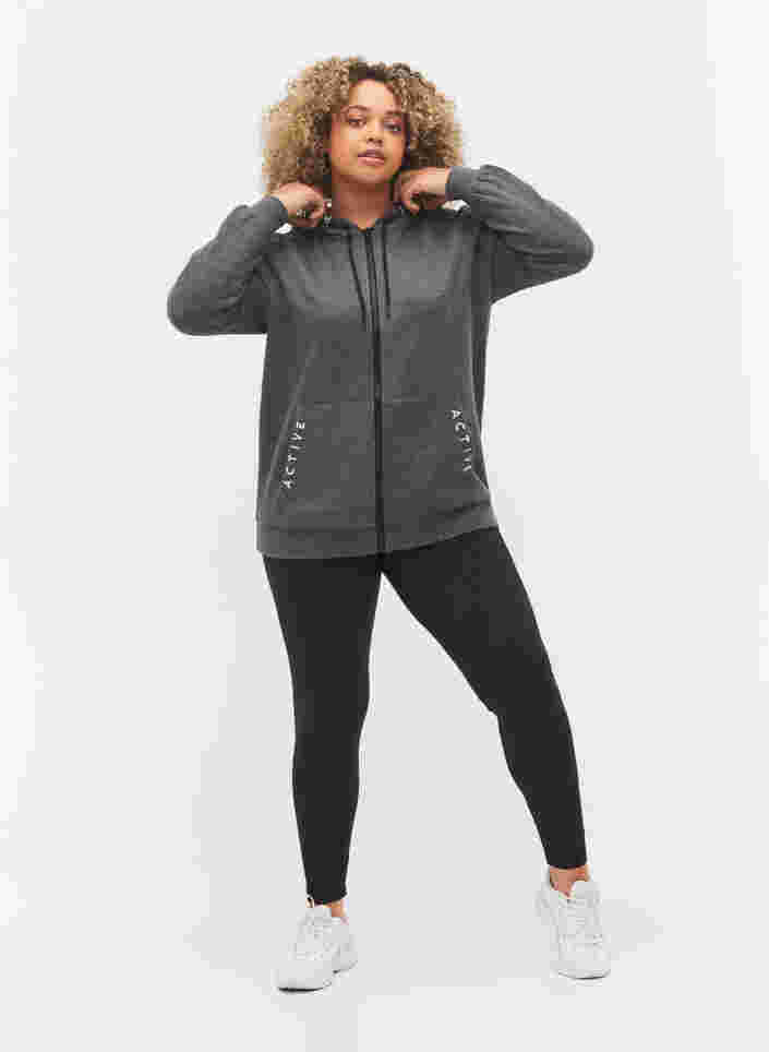 Treningsjakke med glidelås og hette, Dark Grey Melange, Model image number 3