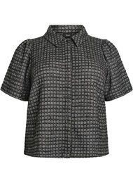 Bouclé skjorte bluse med korte ermer, Black w. Lurex