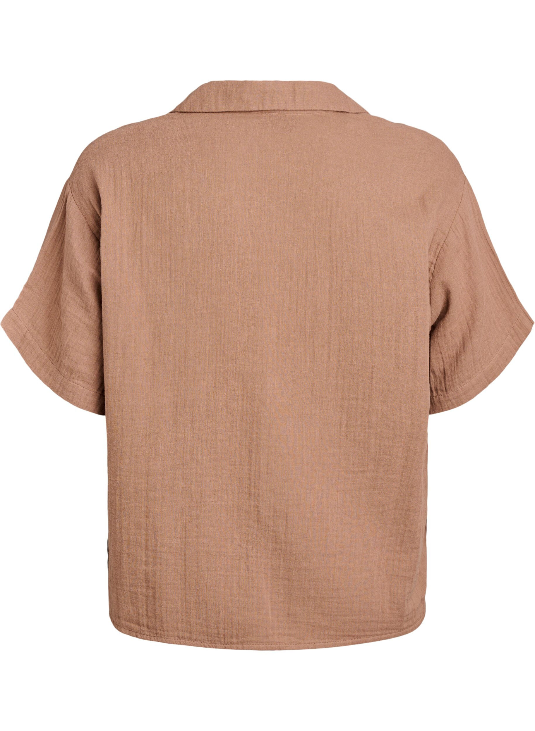 ZizziBluse i bomullsmusselin med korte ermer, Brun, Packshot image number 1
