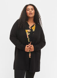 Strikket cardigan med splitt og ribbekanter, Black, Model