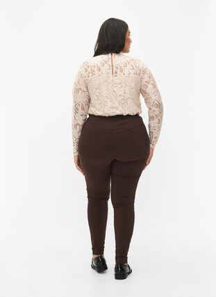 Tettsittende bukser med glidelåsdetaljer, Coffee Bean, Model image number 1