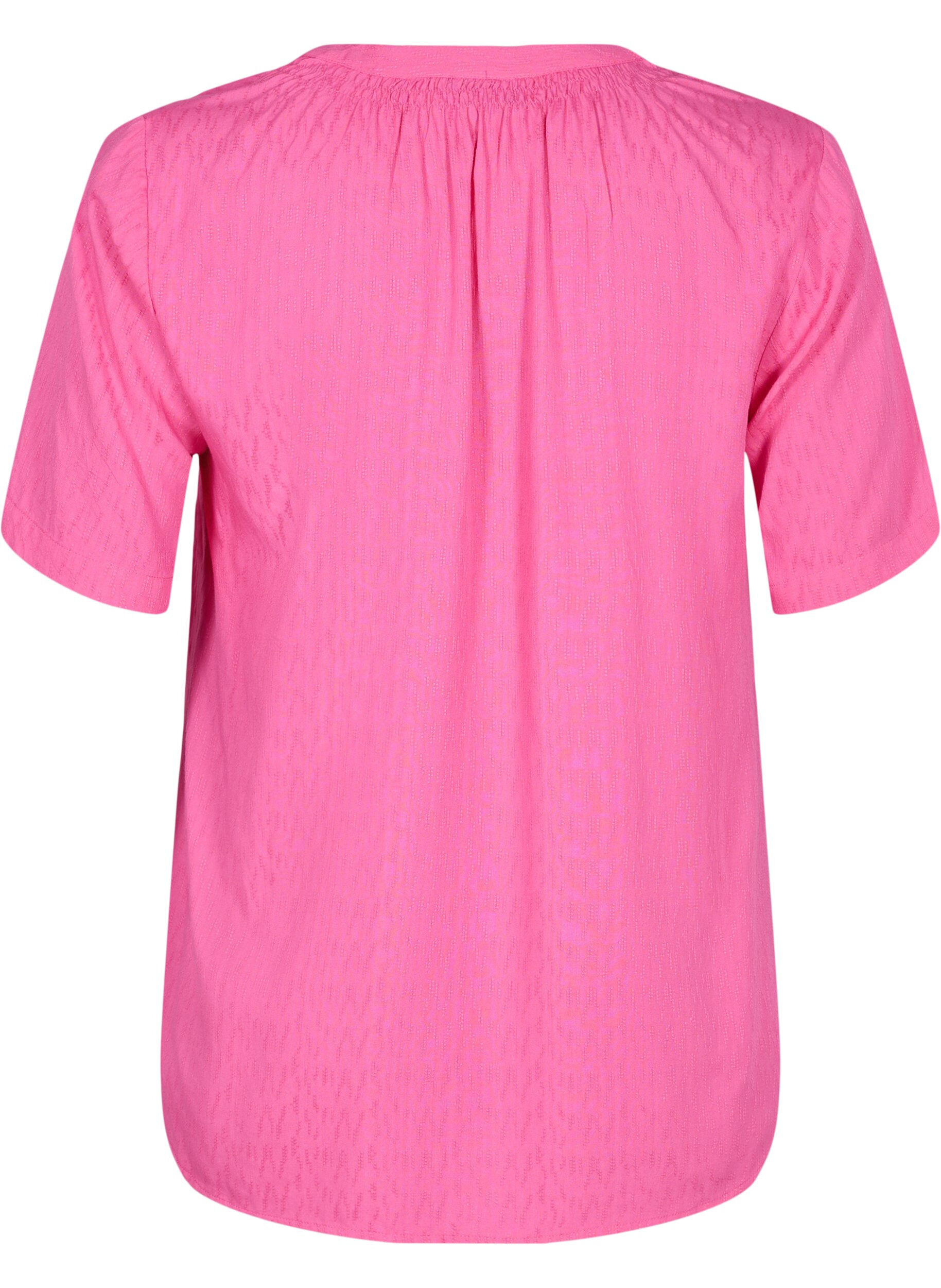 Zizzi Kortermet bluse i viskose med V-hals, Shocking Pink, Packshot image number 1