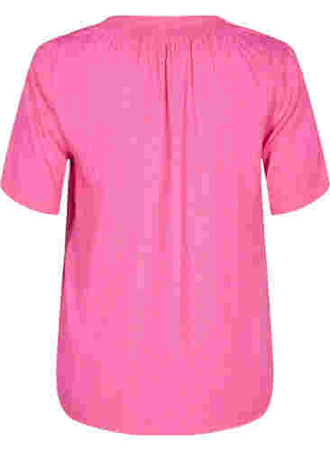 Kortermet bluse i viskose med V-hals, Shocking Pink, Packshot image number 1