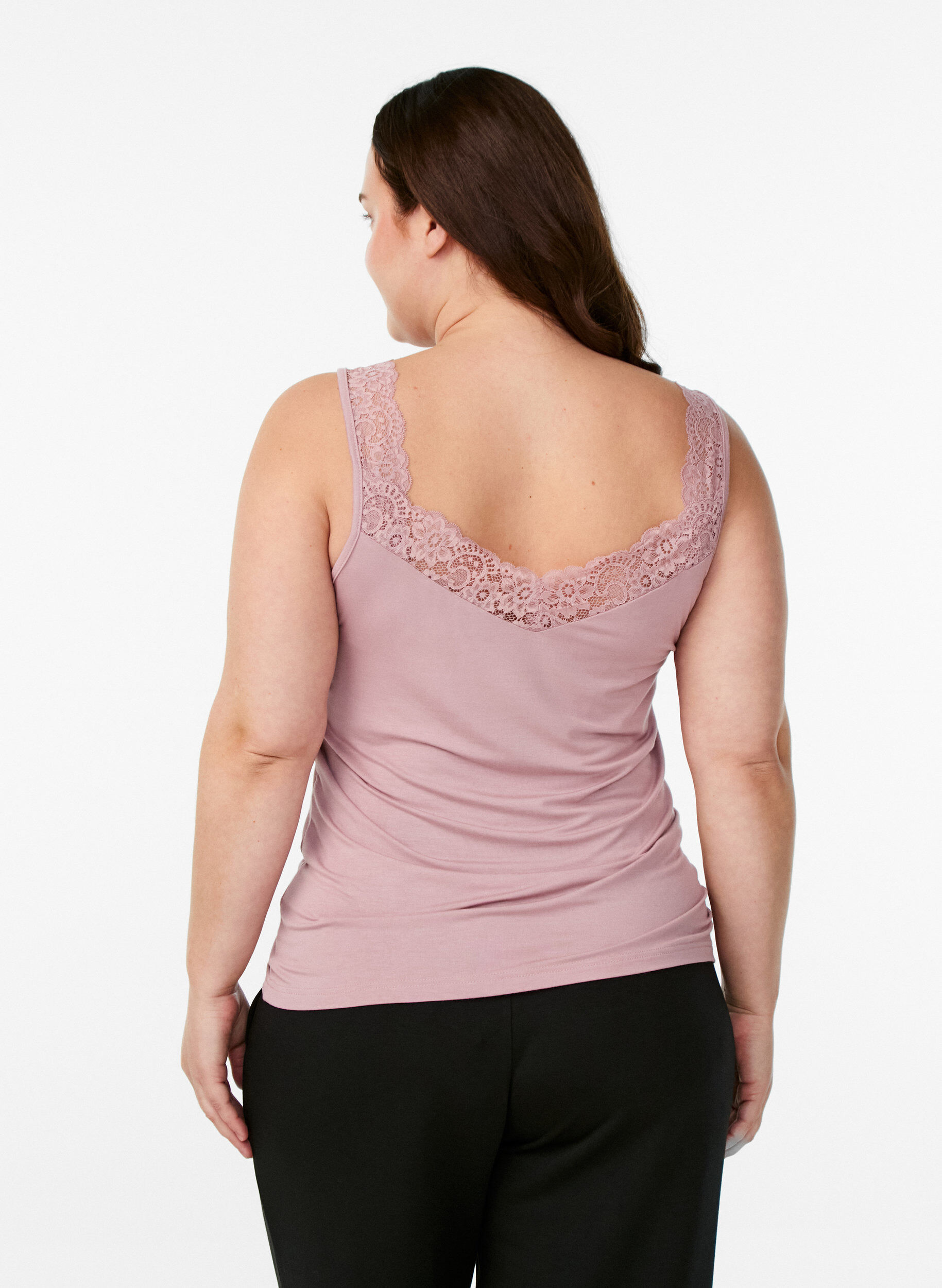 ZizziViscose-topp med blondedetaljer, Rosa, Model image number 2
