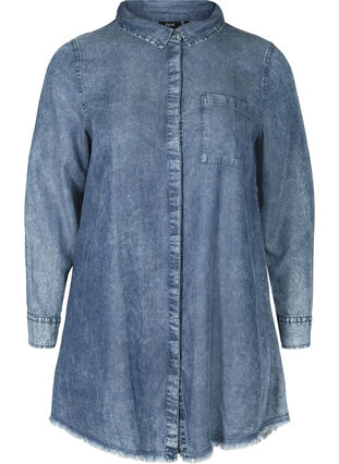 Lang skjorte i lyocell, Dark blue denim, Packshot image number 0