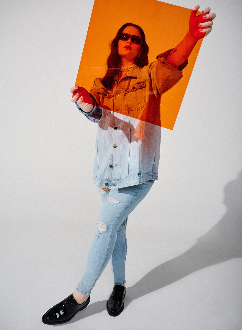 Slim-fit jeans med slitte detaljer, Light Blue, Image image number 0