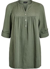 Bomulds muslin-tunika med broderie anglaise, Grønn Bomulds muslin-tunika med broderie anglaise