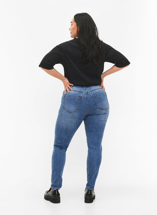 Amy jeans med høy midje og supersmal passform, Blue denim, Model image number 1