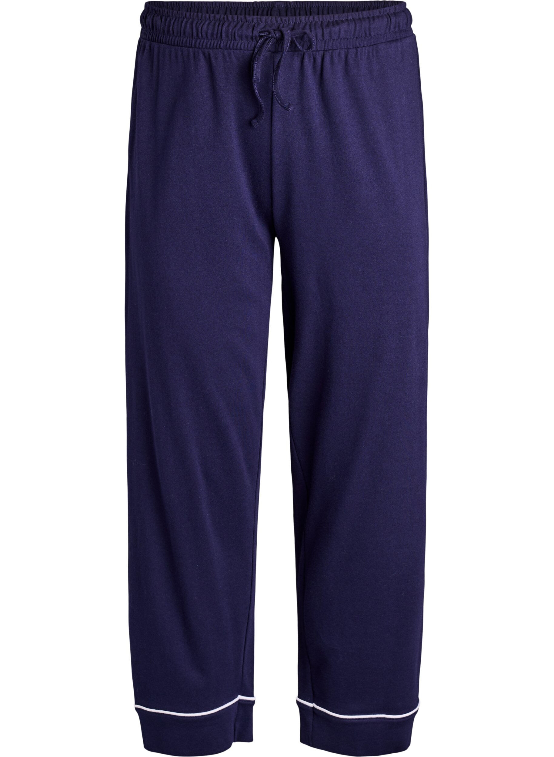 ZizziBomullspyjamasbukser med h&oslash;y midje, Bl&aring;, Packshot image number 0
