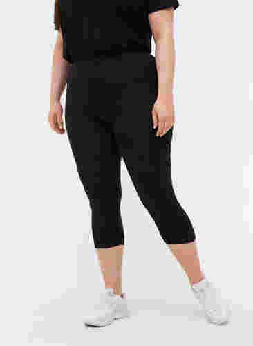 Basis 3/4-lengde leggings med rynkedetaljer, Black, Model image number 2