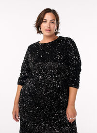 Bluse med paljetter og lange ermer, Svart Bluse med paljetter og lange ermer, Svart, Model