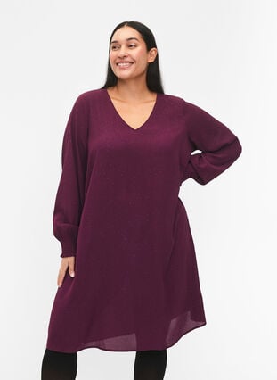 FLASH - langermet kjole med glitter, Purple w. Silver, Model image number 0