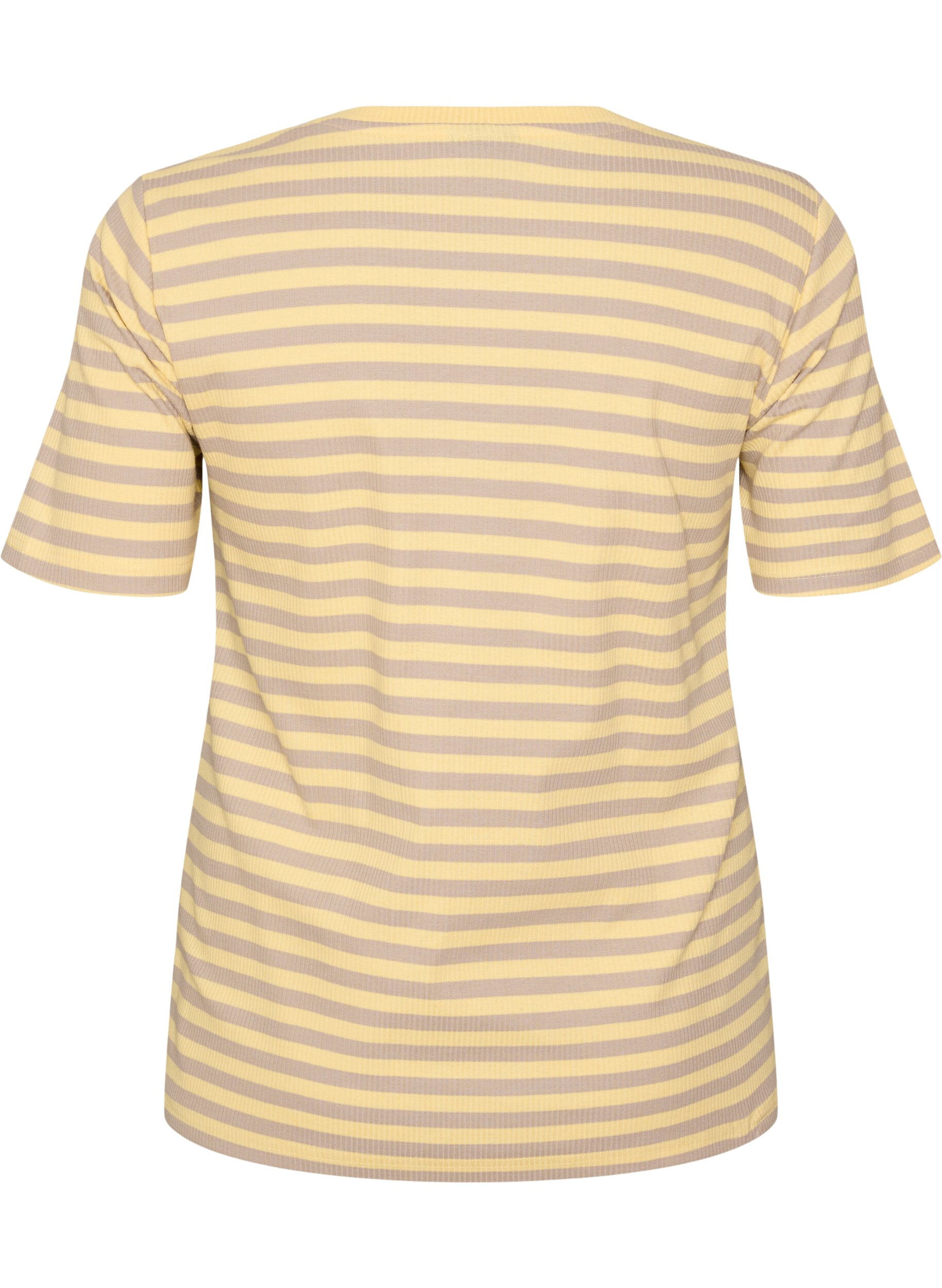 ZizziT-shirt med striper og ribbestrikket struktur, Gul, Packshot image number 1