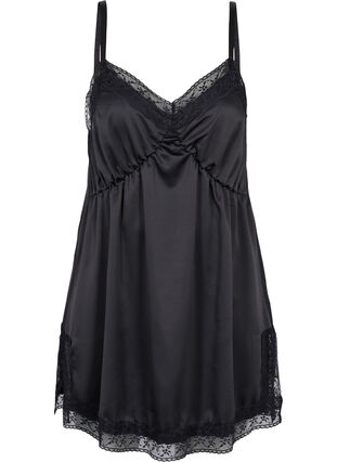 Nattkjole med blonder og splitt, Black, Packshot image number 0