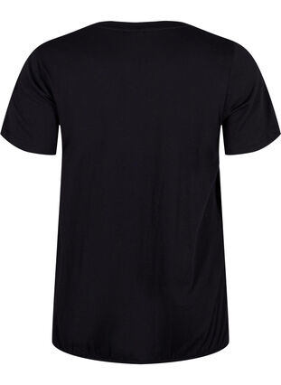 Kortermet T-skjorte i bomull med elastisk kant, Black W. Now, Packshot image number 1