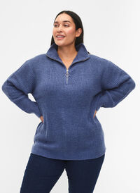 FLASH - strikket genser med høy hals og glidelås, Coastal Fjord Mel., Model