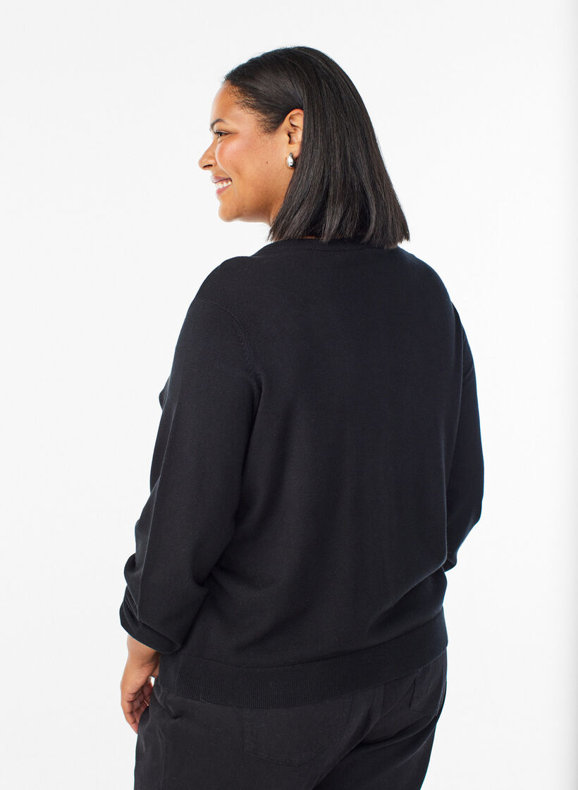 Cardigan med perleb&aring;ndbroderte sl&oslash;yfer og trykknapper, Svart, Model image number 2