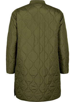 Lang quiltet jakke med lommer og glidelås, Winter Moss, Packshot image number 1