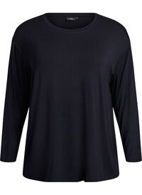 Nattbluse i modalstoff med lange ermer, Svart Nattbluse i modalstoff med lange ermer