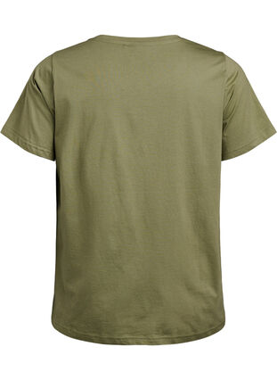 Zizzi T-skjorte i organisk bomull med brystlomme, Grønn, Packshot image number 1