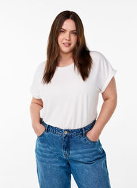 Loose t-skjorte med rund hals, Hvit Loose t-skjorte med rund hals, Hvit, Model