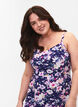 Blomstrete kjole med stropper i viskose med smock, Blue Flower, Model image number 3