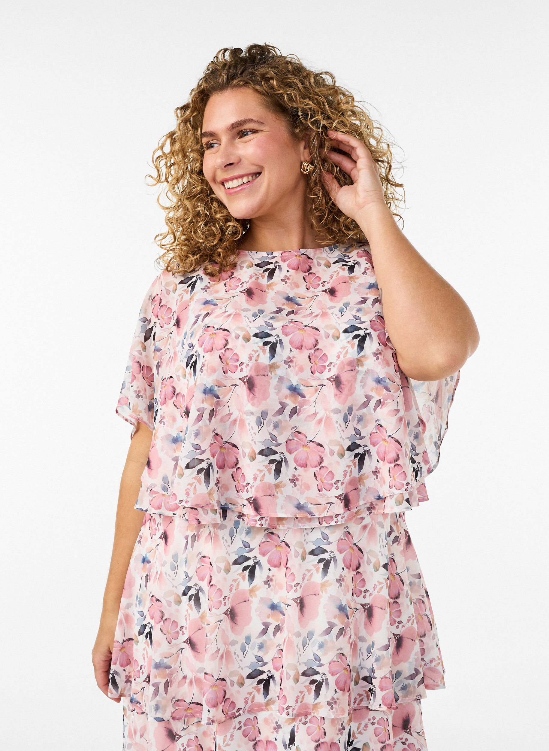 ZizziMaxikjole med rysjelag og avtakbar kappe, Hvit, Model image number 3